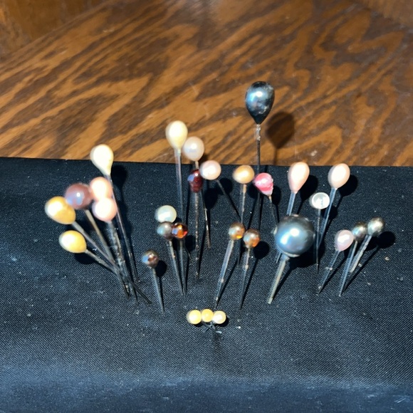 Antique Multicolored Teardrop and Round Head Hat Pins. Lot of 29. - Picture 2 of 6